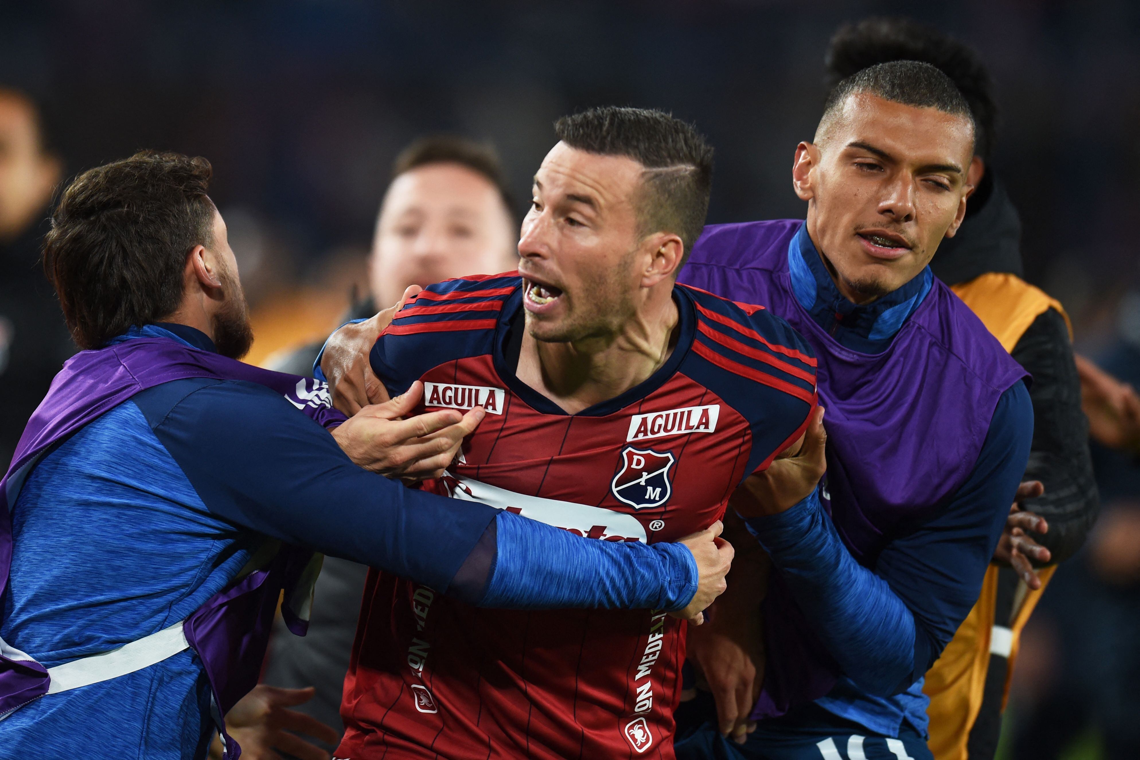 Independiente Medellin's Argentine forward Luciano Pons reacts at the end of the Copa Libertadores group stage first leg football match between Nacional and Independiente de Medellin at the Gran Parque Central stadium in Montevideo on April 19, 2023. (Photo by DANTE FERNANDEZ / AFP) (Photo by DANTE FERNANDEZ/AFP via Getty Images)