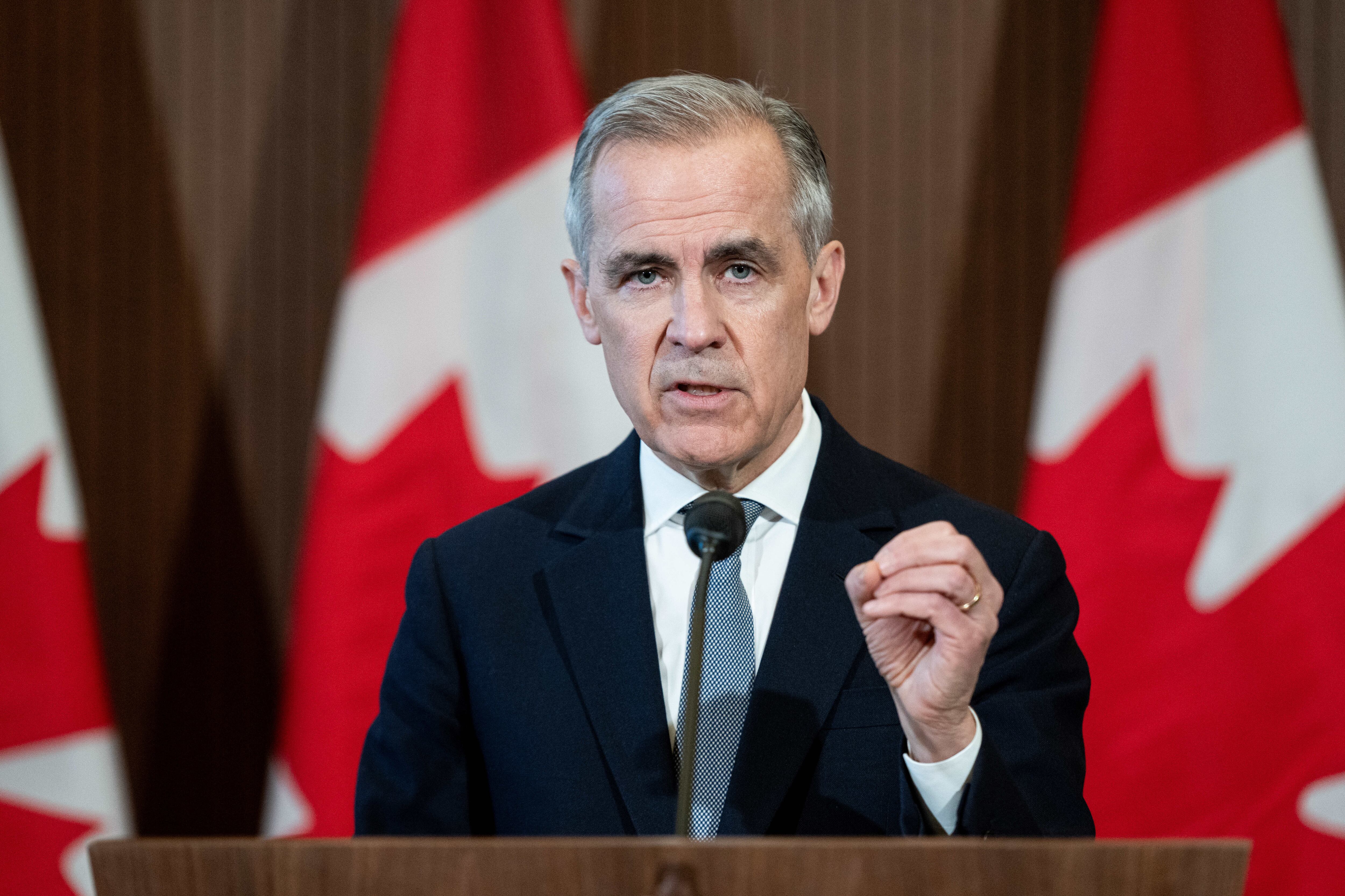 OTTAWA (Canada), 27/03/2025.- Canadian Prime Minister Mark Carney speaks during a press conference on proposed US tariffs on Parliament Hill in Ottawa, Canada, 27 March 2025. EFE/EPA/SPENCER COLBY