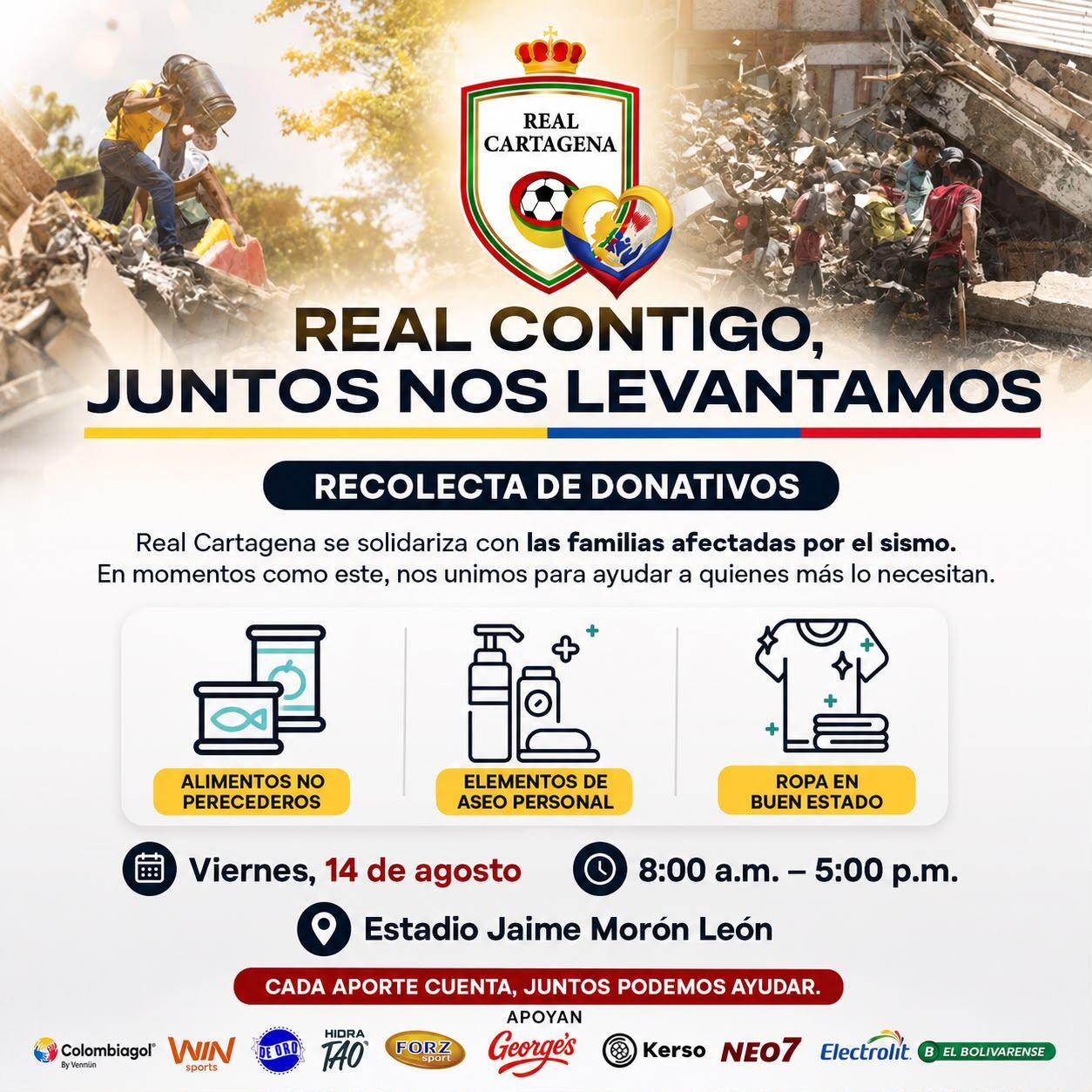 Real Cartagena se solidariza con las familias afectadas por el terremoto