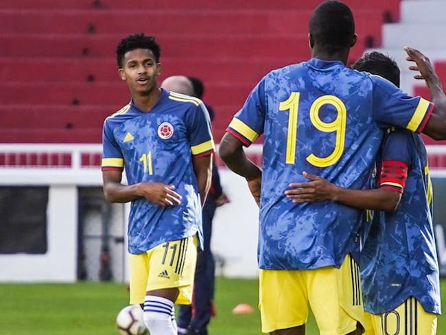 La Selección Colombia celebra uno de los goles a Ecuador en el partido amistoso