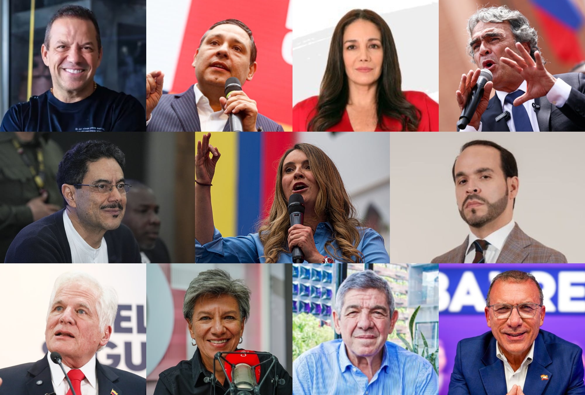 Iván Cepeda, Abelardo de la Espriella, Paloma Valencia, Sergio Fajardo, Claudia López, Roy Barreras, Sondra Macollins, Mauricio Lizcano, Miguel Uribe, Santiago Botero y Gustavo Matamoros. Fotos: (Photo by Juancho Torres/Anadolu via Getty Images) / (Colprensa-Campaña De La Espriella) / (Photo by: Sebastian Barros/Long Visual Press/Universal Images Group via Getty Images) / (Colprensa - Lina Gasca) / Caracol Radio / Caracol Radio / X @SondraMacol / (Colprensa - Lina Gasca) / (Colprensa - Lina Gasca) / Redes sociales / Instagram @Gustavo Matamoros