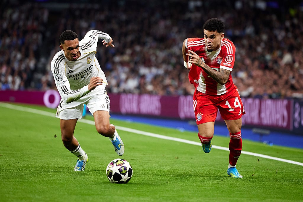 Luis Díaz, del Bayern Múnich, y Trent Alexander Arnold, del Real Madrid. (Photo by Alvaro Medranda/Quality Sport Images/Getty Images)