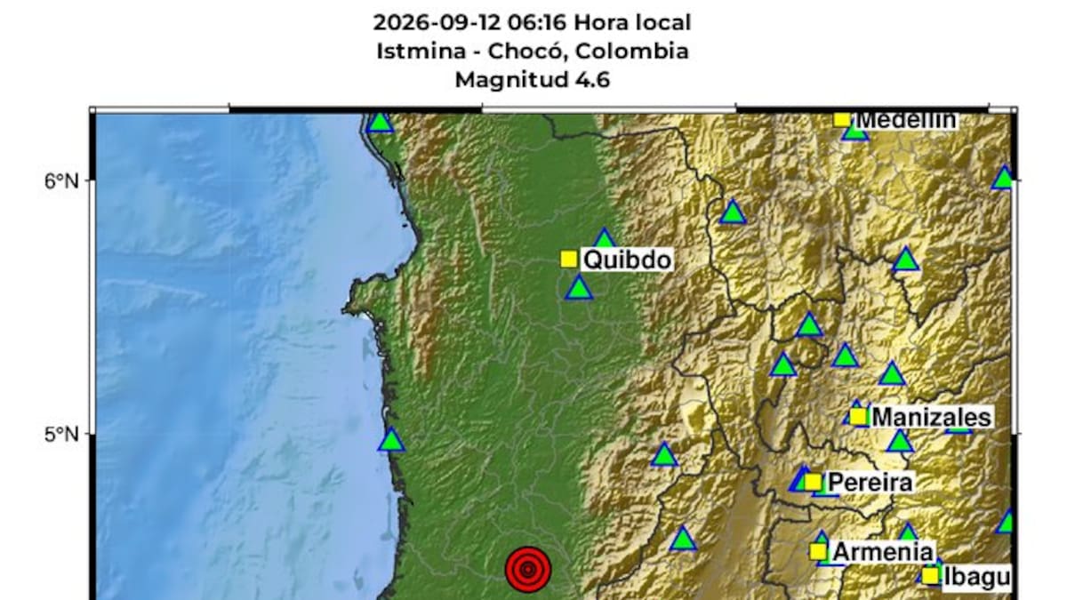 Temblor en Colombia HOY 12 de septiembre de magnitud 4.6: epicentro en Istmina, Chocó