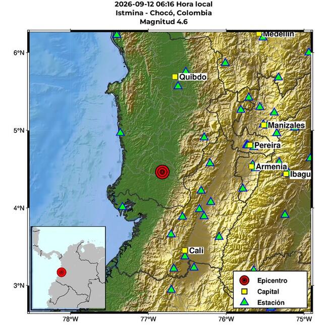 Temblor 12 septiembre 2026. Foto: Servicio Geológico Colombiano