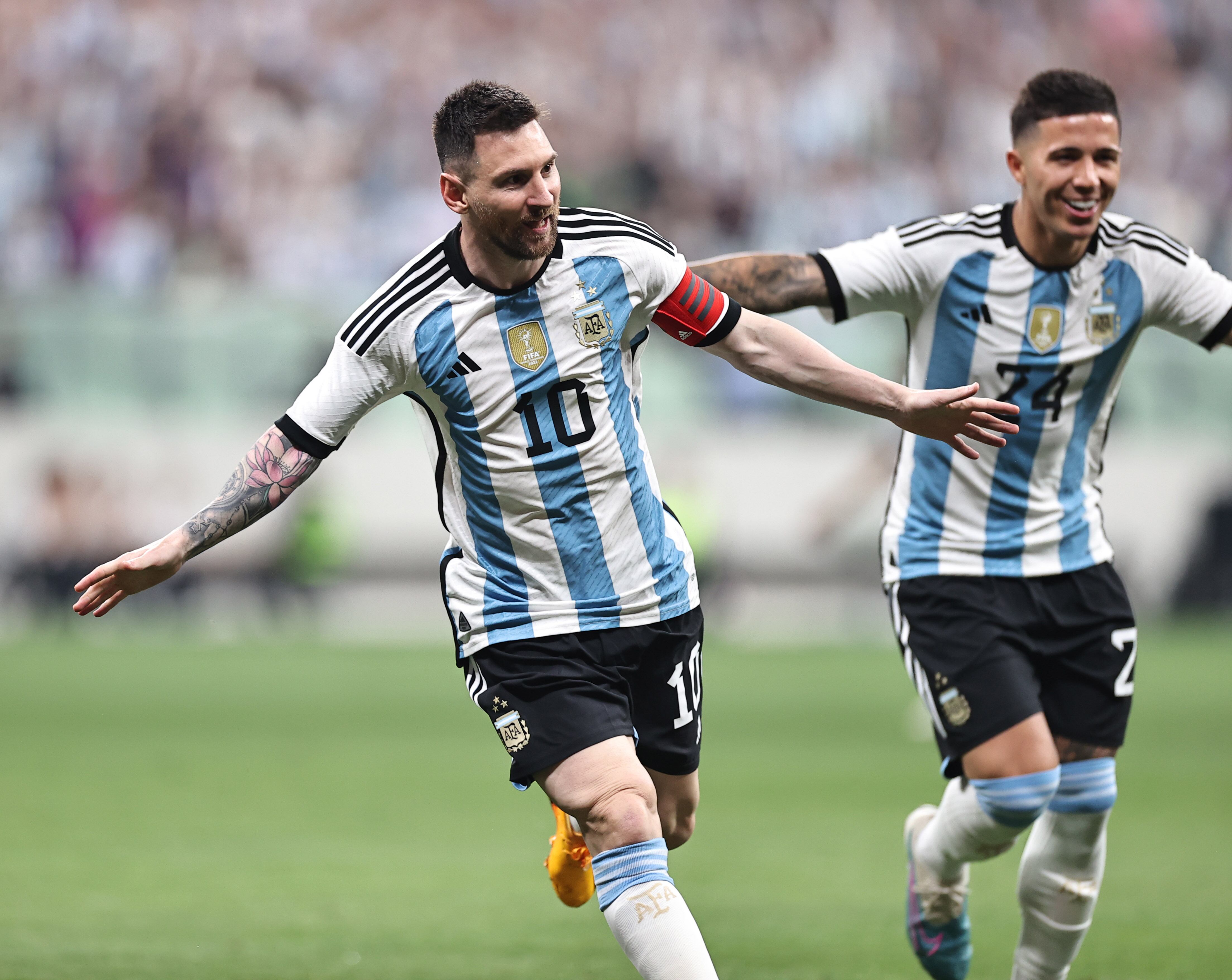 Lionel Messi celebra su gol ante Australia. (Photo by VCG/VCG via Getty Images)