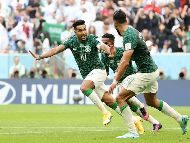 LUSAIL CITY, QATAR - NOVEMBER 22: Salem Al-Dawsari of Saudi Arabia celebrates after scoring their team's second goal during the FIFA World Cup Qatar 2022 Group C match between Argentina and Saudi Arabia at Lusail Stadium on November 22, 2022 in Lusail City, Qatar. (Photo by Clive Brunskill/Getty Images)