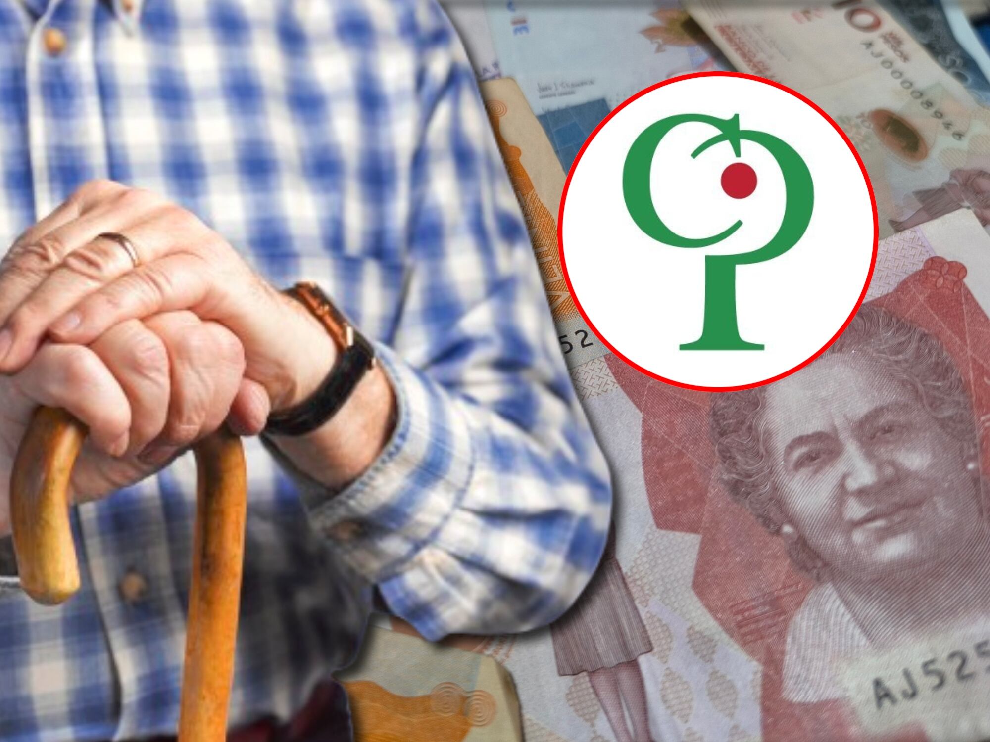 Pensionado y logo de Colpensiones. Foto: Getty Images / X @Colpensiones