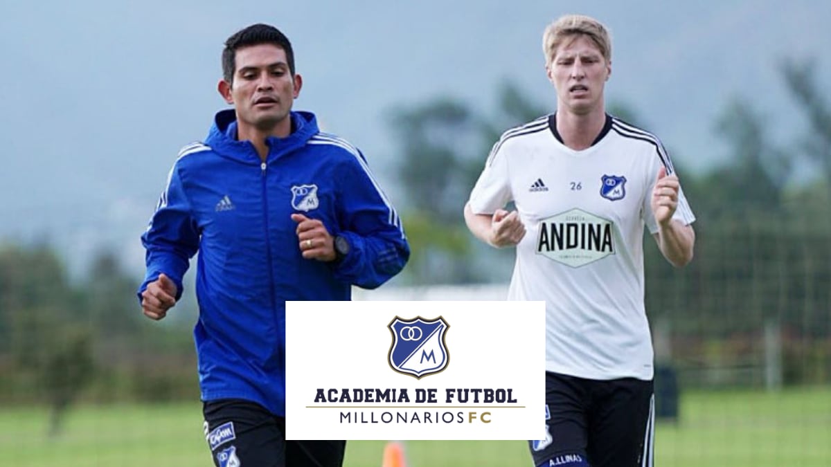 Andrés Llinás y David Macalister Silva entrenando / Academia de Fútbol de Millonarios