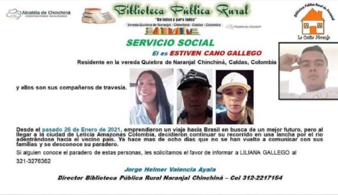 Familiares hacen públicas las imágenes de sus allegados desaparecidos.