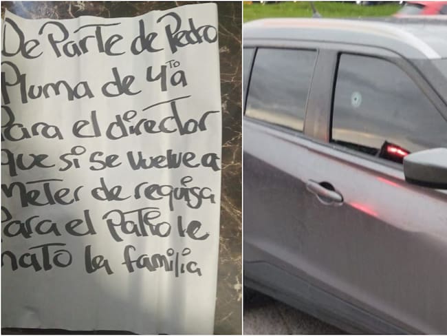 Imágenes suministradas sobre el atentado y panfleto de una de las amenazas que recibió el asesinado coronel Elmer Fernández, director de la cárcel La Modelo.