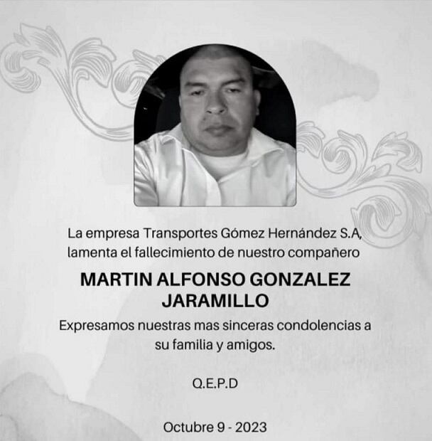 Trabajador de empresa Gómez Hernández fallecido- foto cortesía