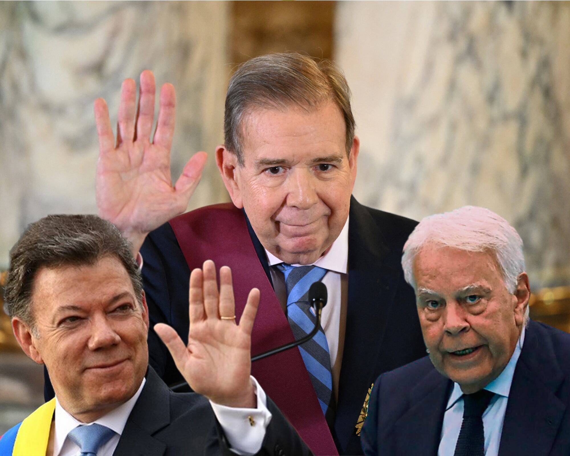 El líder opositor venezolano conversó con el exjefe de gobierno español Felipe González y el expresidente colombiano Juan Manuel Santos, expresando sus preocupaciones sobre la situación en Venezuela.
(Foto: Caracol Radio / Getty )