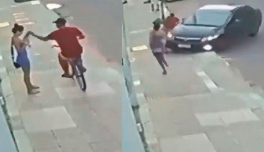 Ladrón robó a una mujer y el novio de la chica lo detuvo arrollándolo con el carro