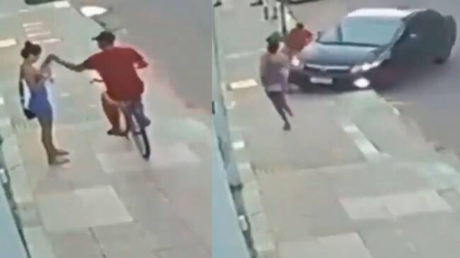 Ladrón robó a una mujer y el novio de la chica lo detuvo arrollándolo con el carro