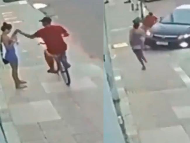 Ladrón robó a una mujer y el novio de la chica lo detuvo arrollándolo con el carro