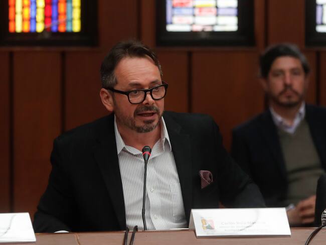 El jefe de la Misión de Verificación de las Naciones Unidas en Colombia, Carlos Ruiz Massieu, habla en la clausura del quinto Ciclo de la Mesa de Diálogos de Paz entre el Gobierno de Colombia y el Ejército de Liberación Nacional-ELN.
EFE/ Isaac Esquivel