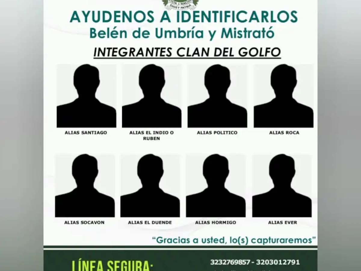Policía revela el cartel de los ocho más buscados del Clan del Golfo en Risaralda