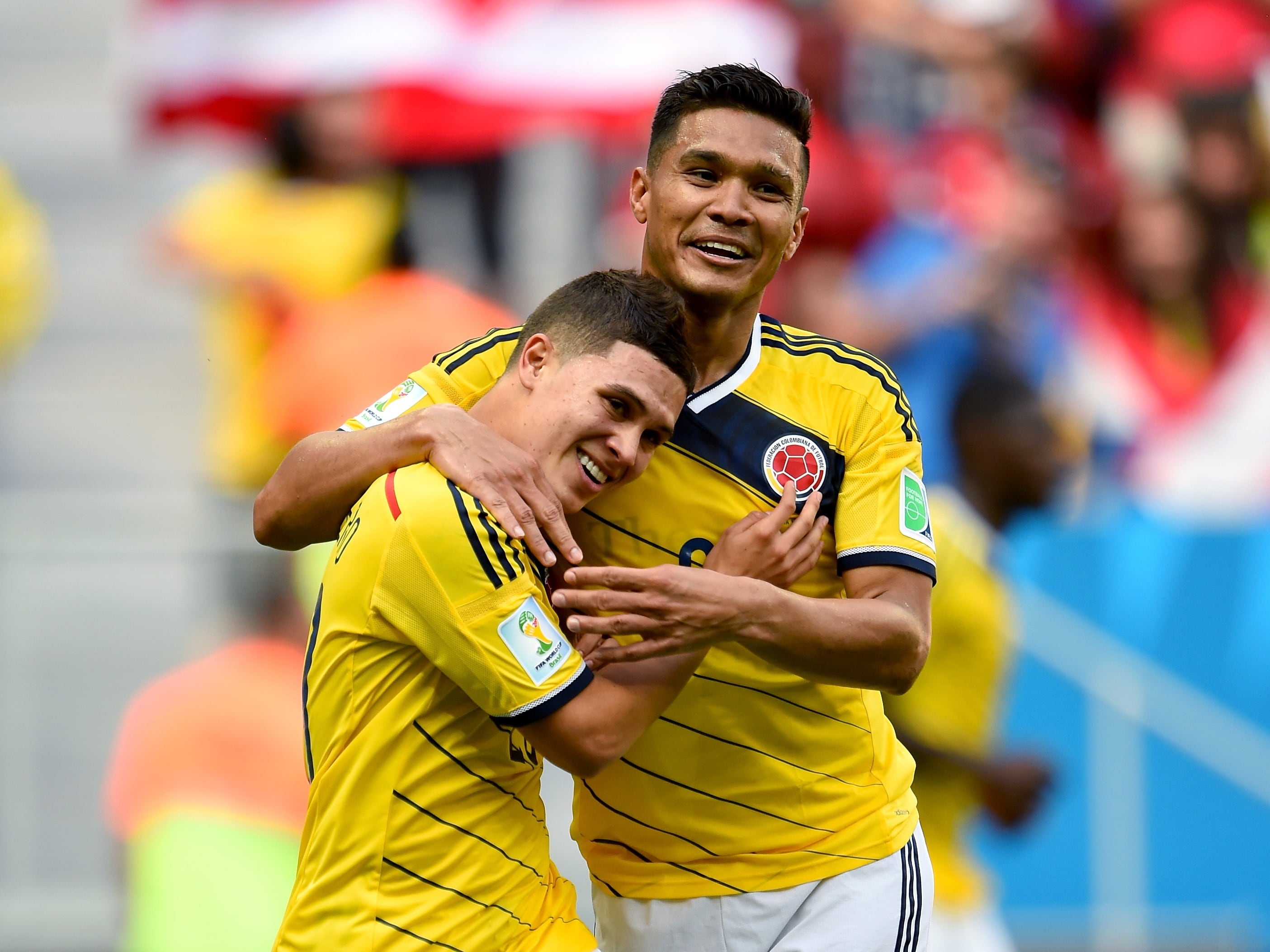 Juan Fernando Quintero y Teófilo Gutiérrez durante el Mundial de Brasil 2014.  (Photo by Stuart Franklin - FIFA/FIFA via Getty Images)