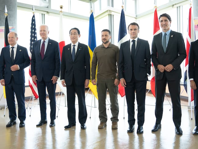 Foto del G7 junto al presidente de Ucrania, Volodimir Zelenski, en Japón.
(Foto: Stefan Rousseau-WPA Pool/Getty Images)