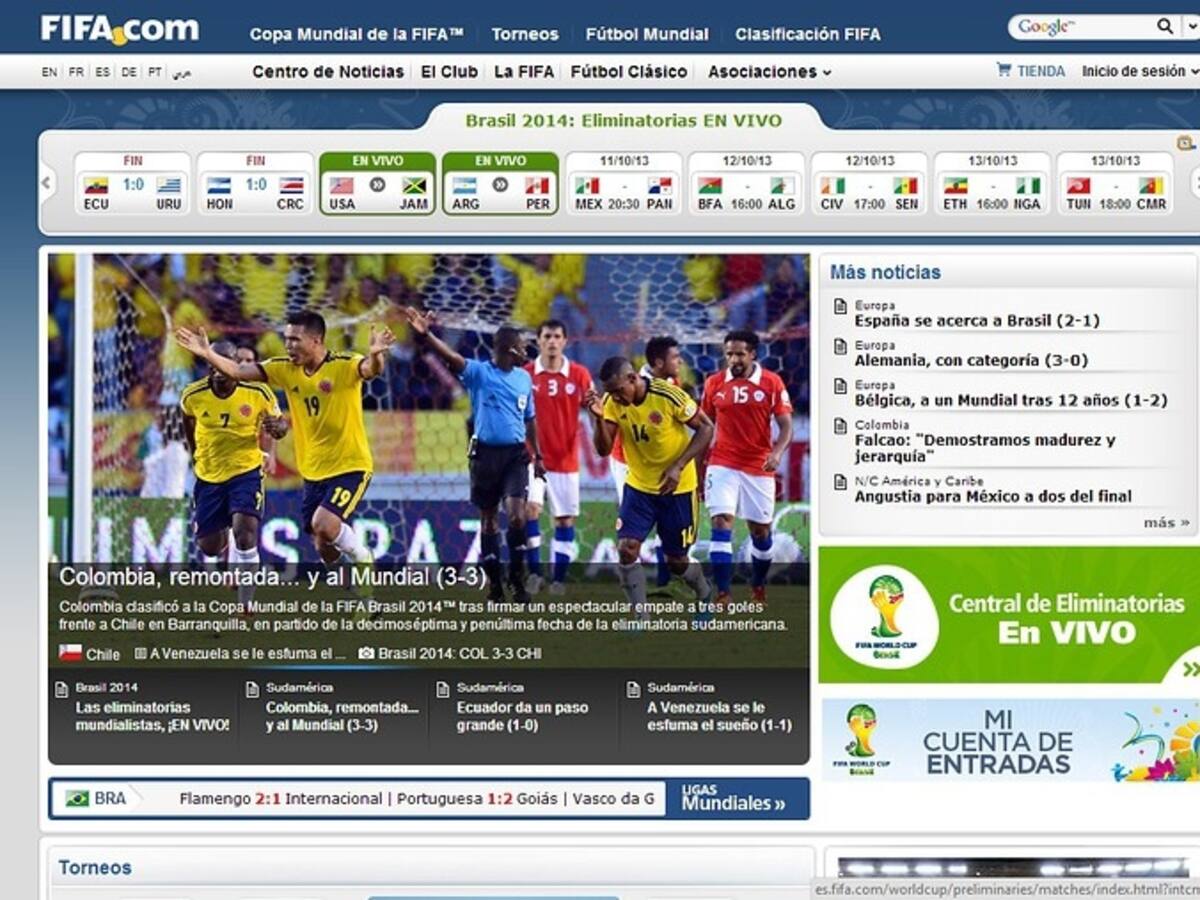 Imagen del día: El portal de la FIFA destaca clasificación de Colombia al Mundial