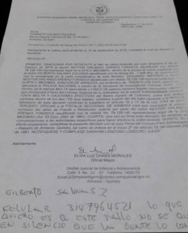 Documento de la demanda contra representante de Medimás