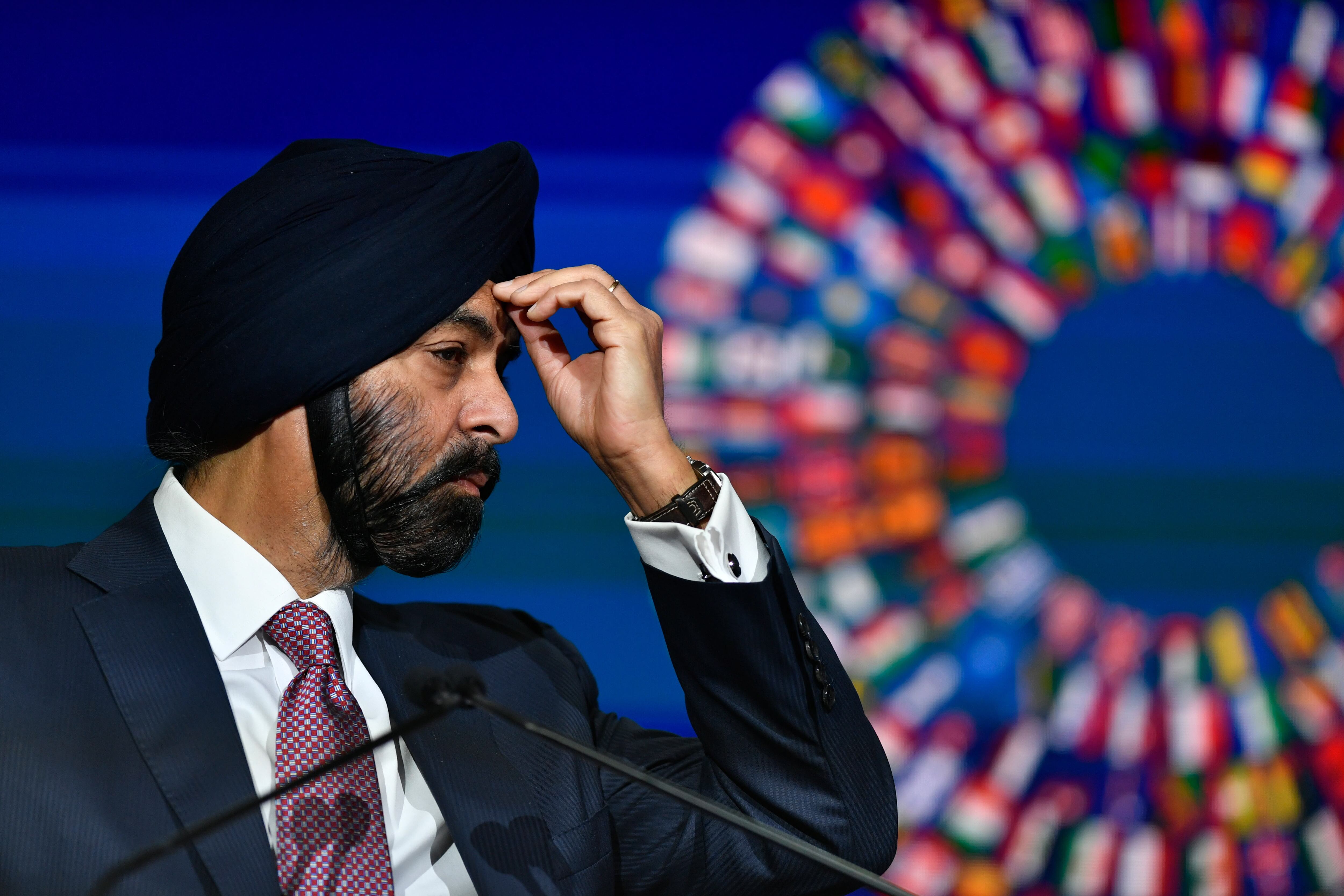 Marrakesh (Morocco), 11/10/2023.- World Bank President Ajay Banga speaks at the opening press conference of the World Bank Group during the third day of the 2023 Annual Meetings of the World Bank Group and the International Monetary Fund (IMF), in Marrakesh, Morocco, 11 October 2023. (Marruecos) EFE/EPA/JALAL MORCHIDI