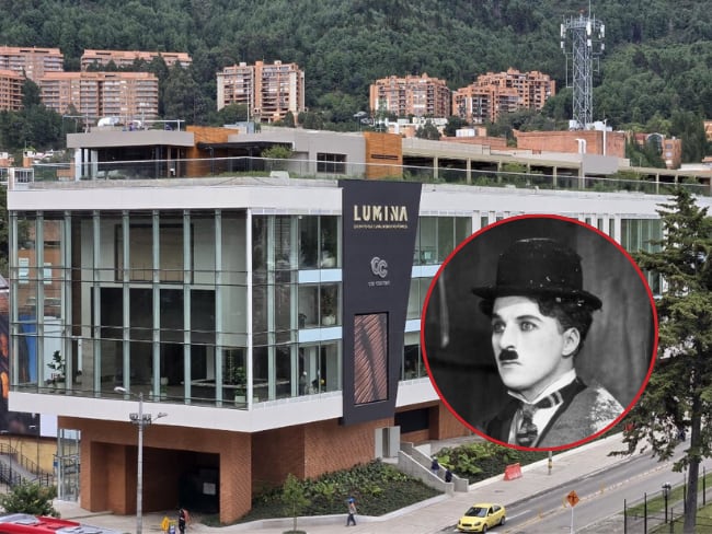 Lumina, complejo de entretenimiento de Cine Colombia Foto: X de Munir Falah; Charles Chaplin 'The Gold Rush', imagen de referencia (Getty Images).