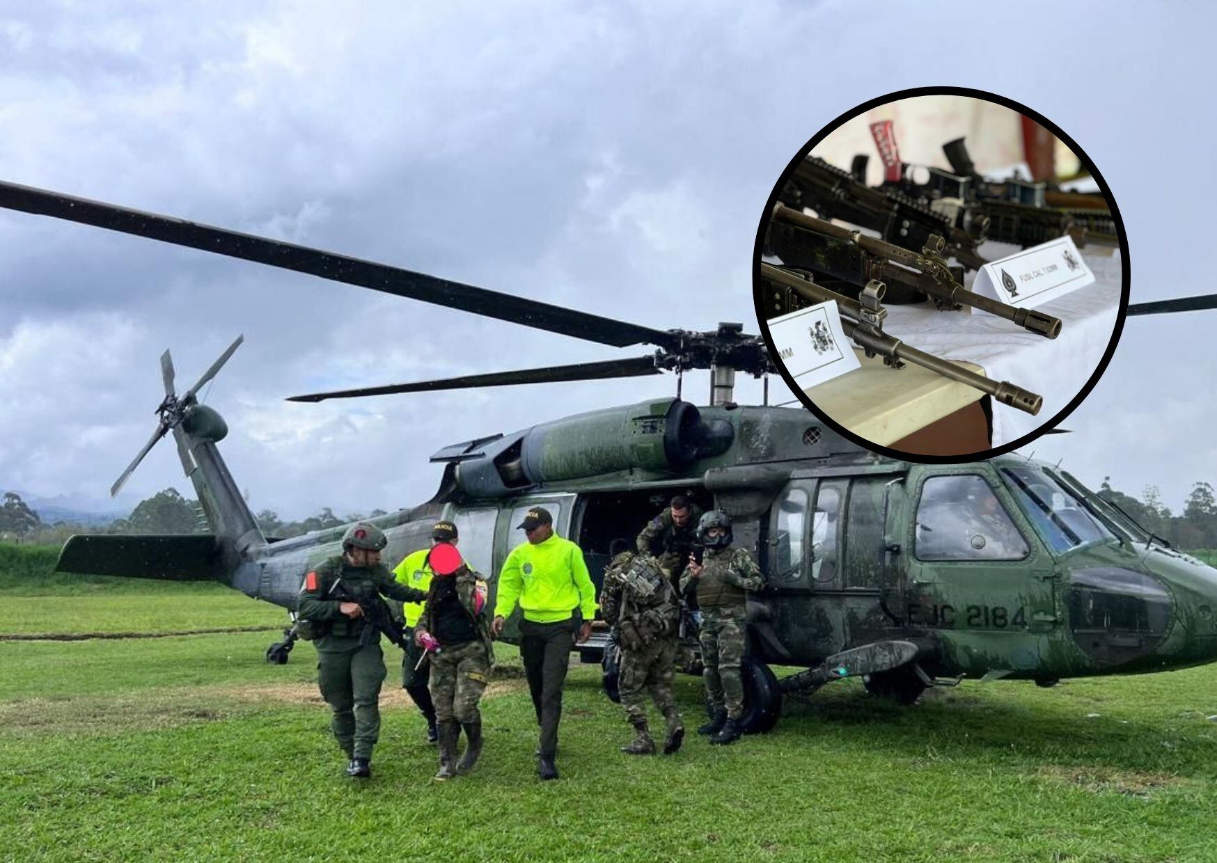 Helicóptero que fue impactado en una de sus hélices. Cortesía: Ejército Nacional.