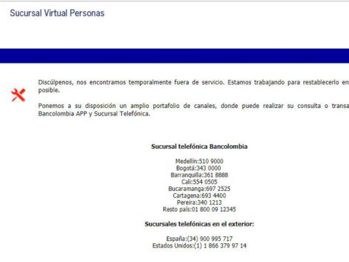 Bancolombia reporta problemas en su plataforma para atender a clientes