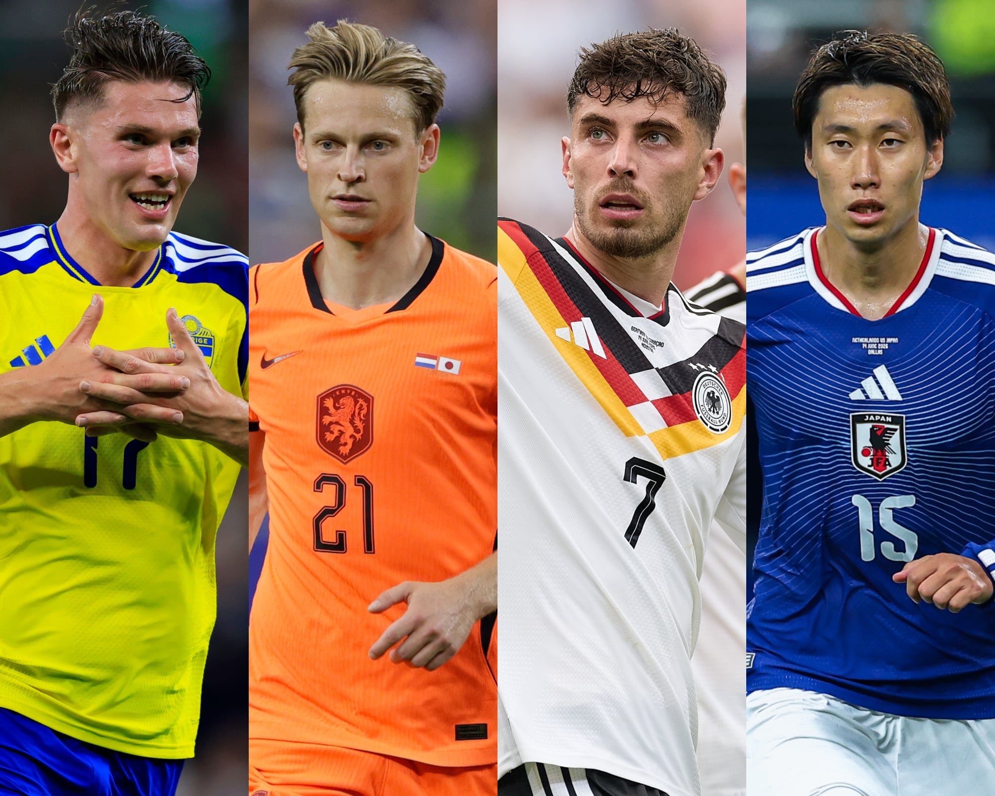 Gyokeres, De Jong, Havertz y Kamada. Fotos: Getty Images.