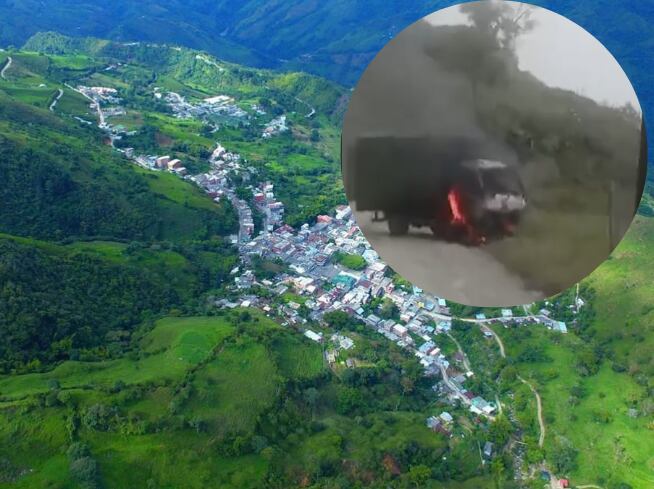 Camión quemado en Briceño- foto de video cortesía