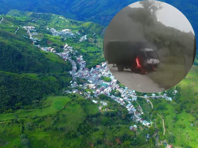 Camión quemado en Briceño- foto de video cortesía