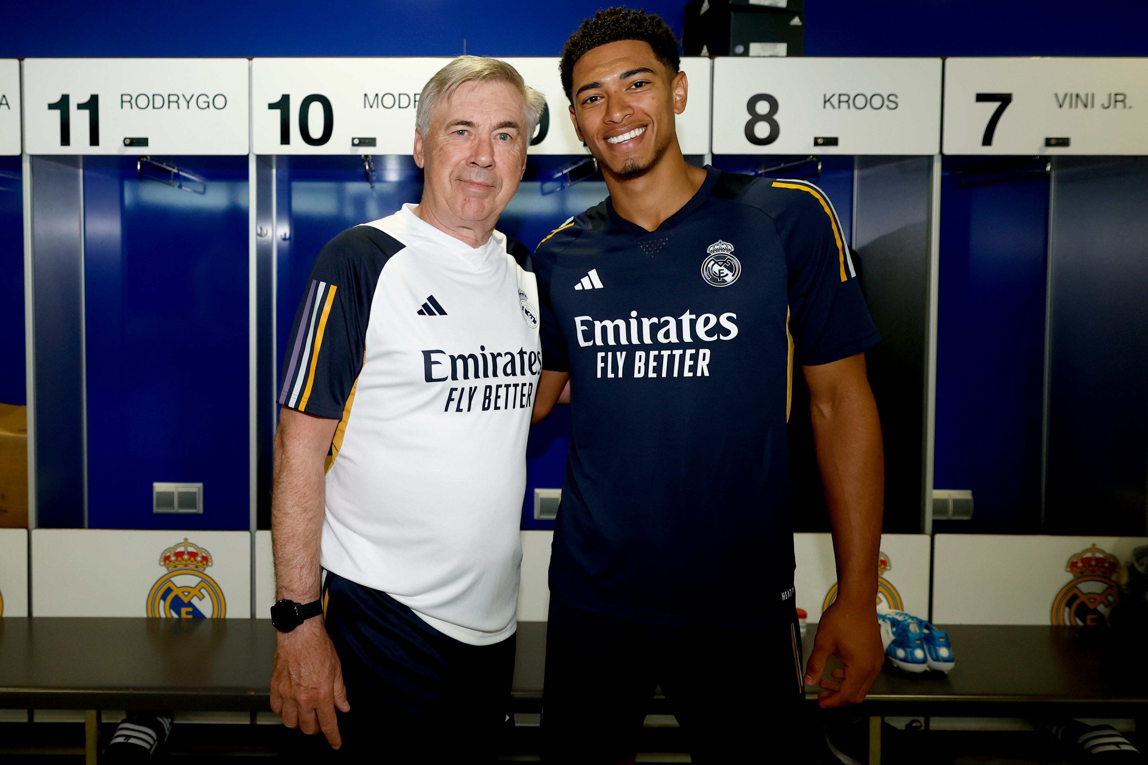 Carlo Ancelotti junto a Jude Bellingham en el Real Madrid. (Photo by Antonio Villalba/Real Madrid via Getty Images)