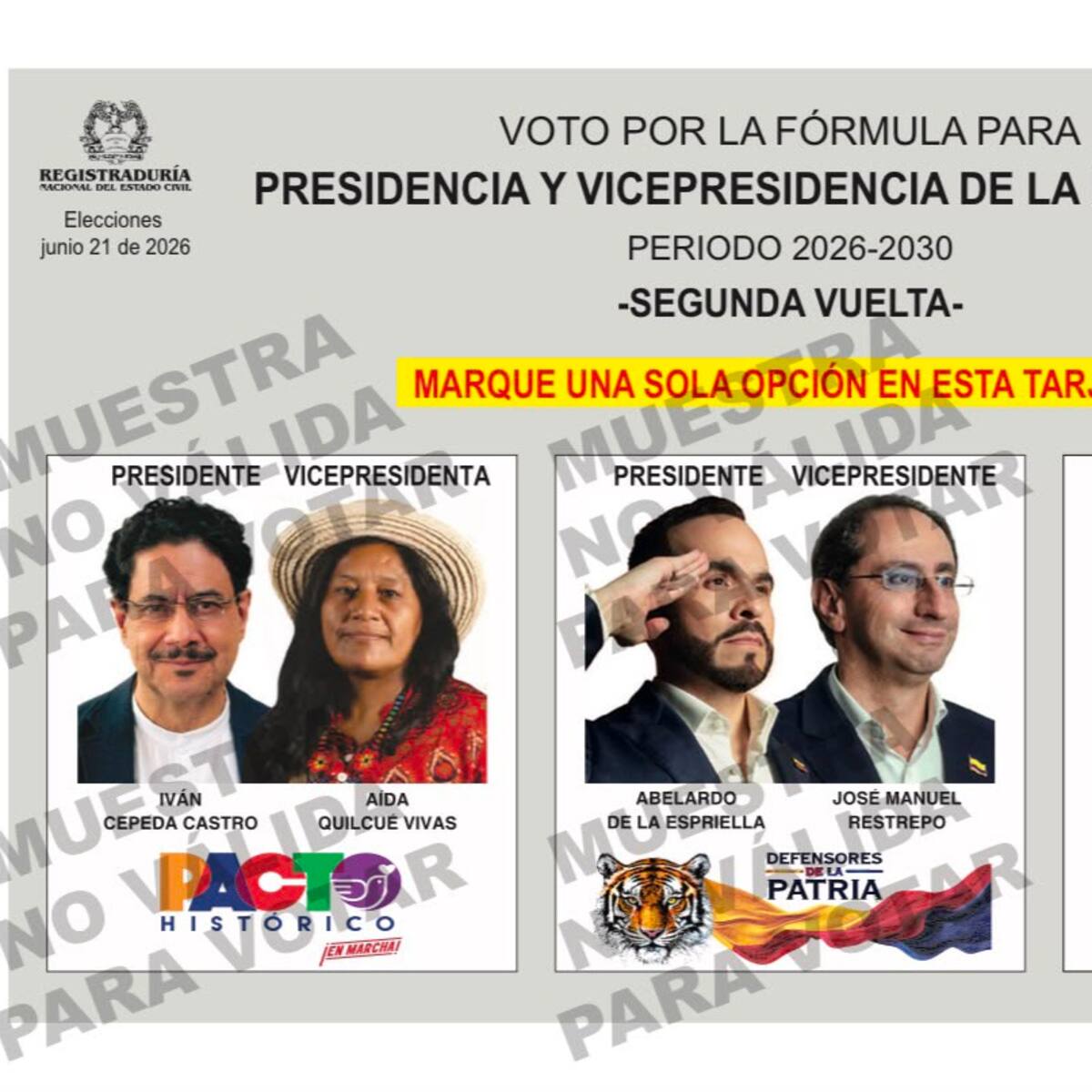 Este es el tarjetón electoral para votar en la segunda vuelta presidencial