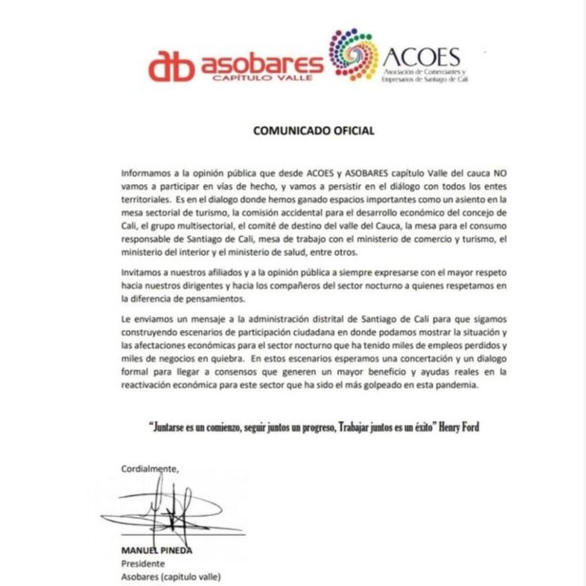 ASOBARES y ACOES niegan su participación en jornadas de manifestaciones