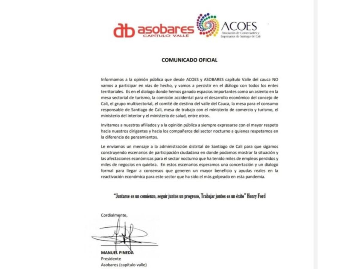 ASOBARES y ACOES niegan su participación en jornadas de manifestaciones