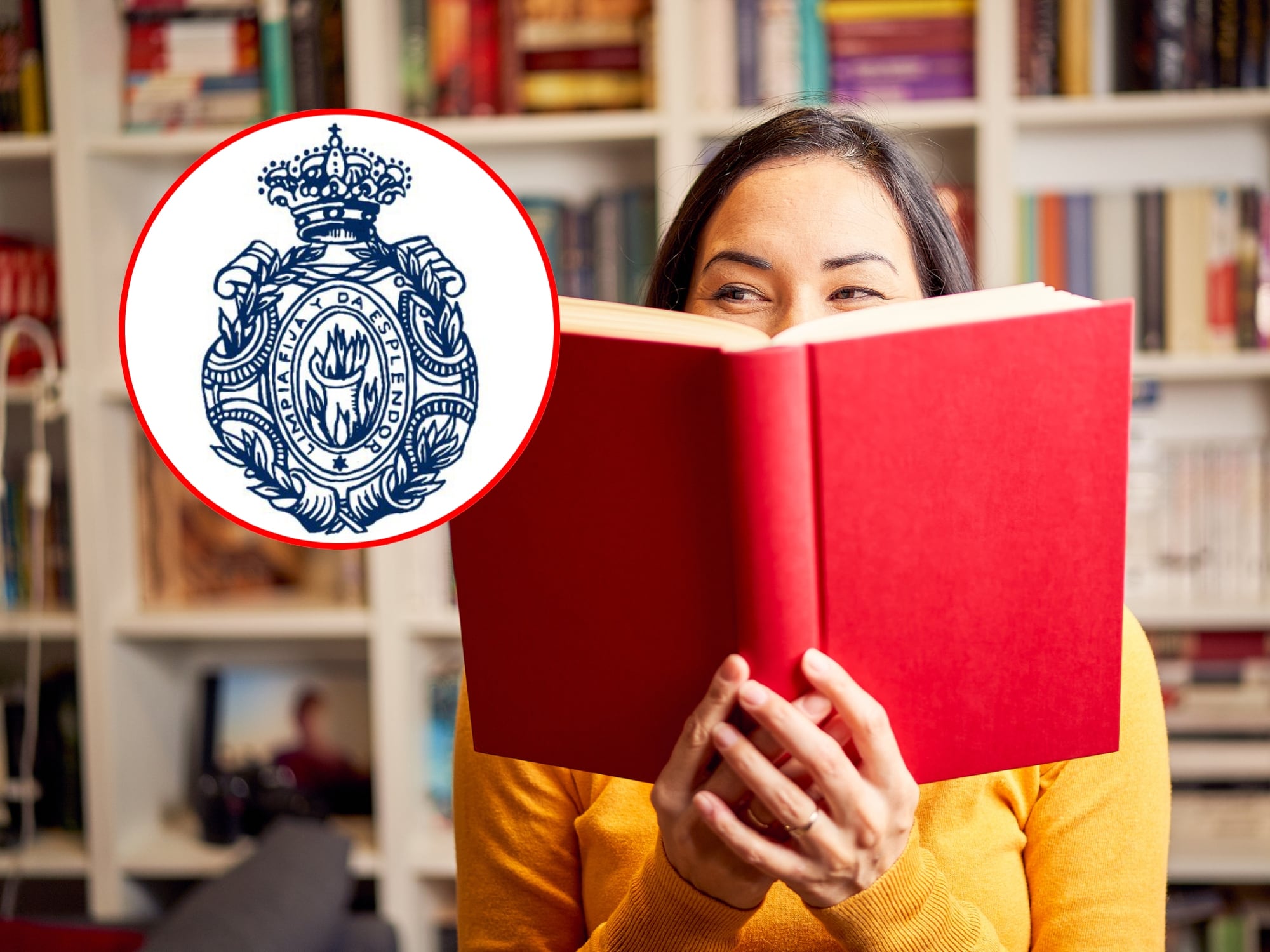 Persona leyendo y logo de la RAE. Fotos: Getty Images / X @RAEinforma