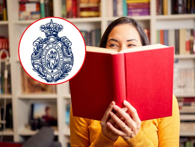 Persona leyendo y logo de la RAE. Fotos: Getty Images / X @RAEinforma