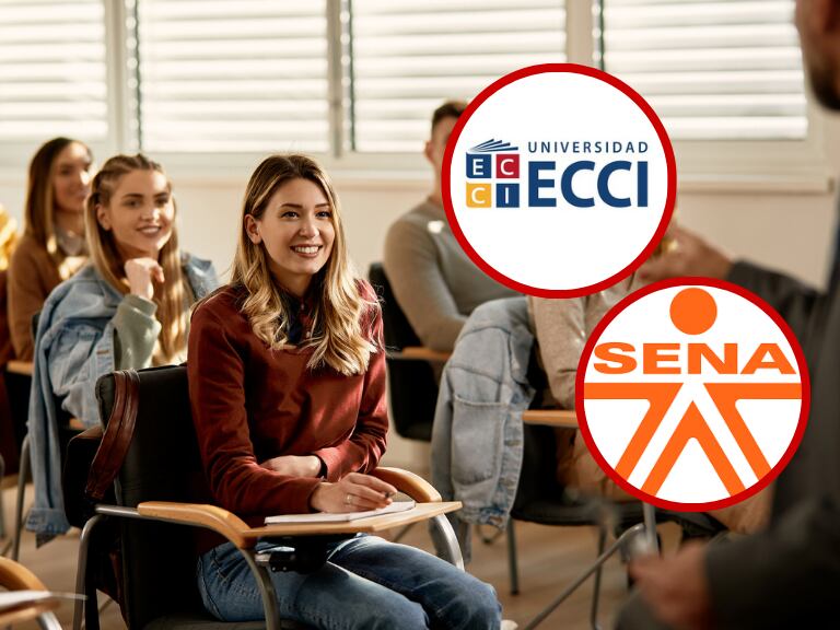 Imágenes de referencia // Personas estudiando // Logos Universidad ECCI y SENA