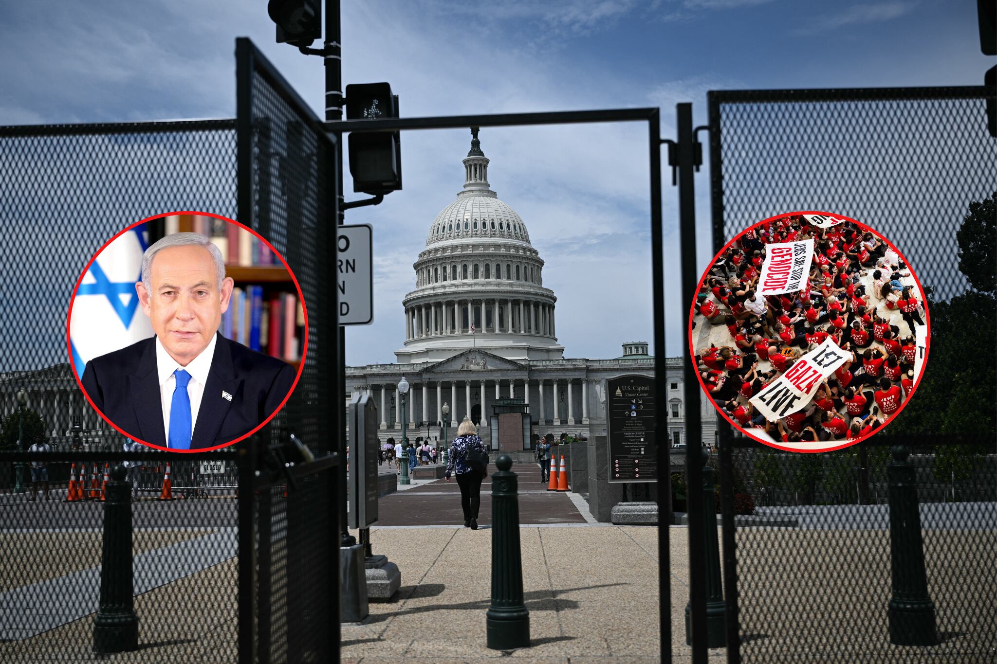 Manifestantes propalestinos fueron arrestados en el Capitolio que se prepara para el discurso de la autoridad israelí.