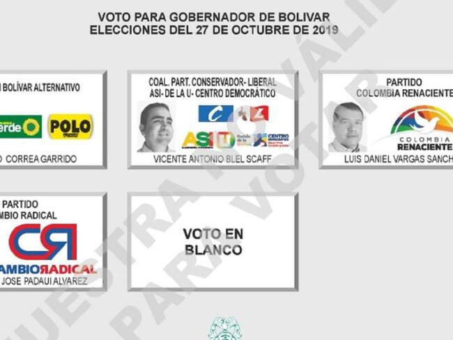 Conozca cómo será el tarjetón para la Gobernación de Bolívar