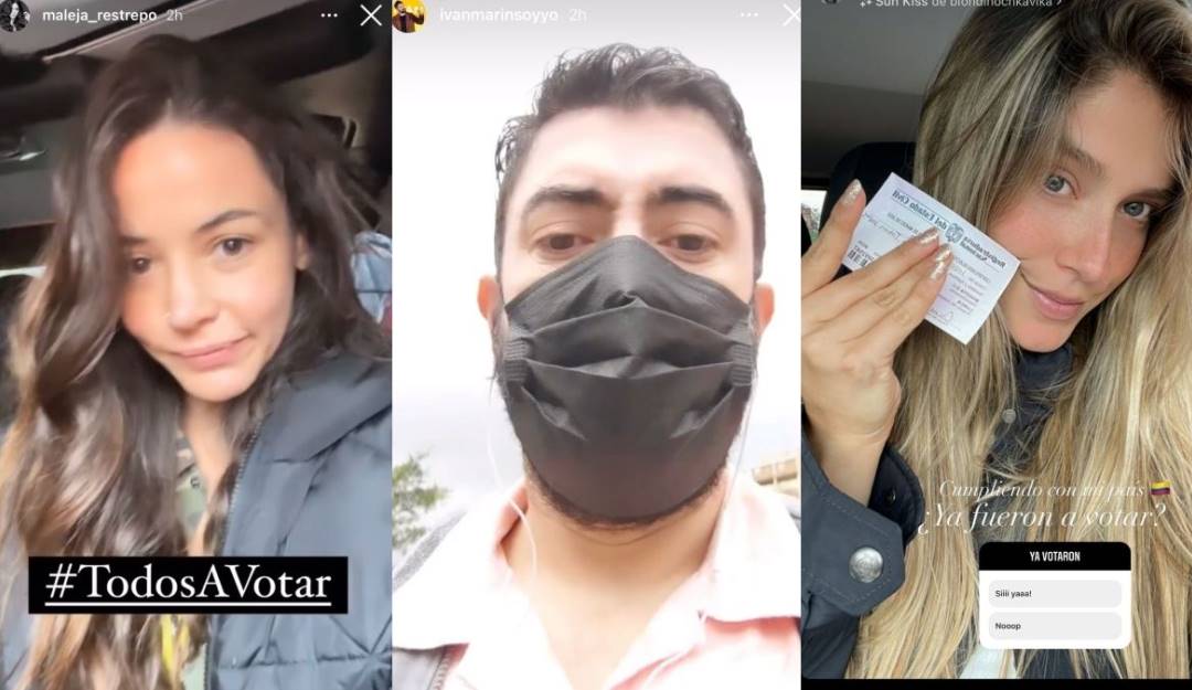 Famosos votando en las elecciones legislativas. Foto: crédito Instagram @maleja_restrepo @ivanmarinsoyyo @laura_tobon
