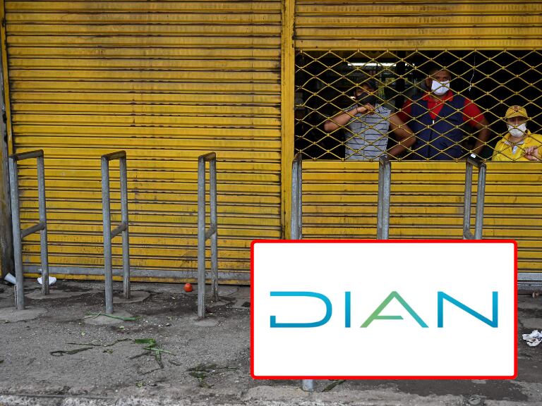 Establecimiento cerrado; y el logo de la DIAN. (Foto: Getty Images)