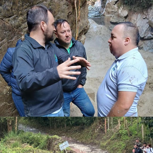 Alcalde de Calarcá y Gerente de EMCA revisando bocatoma Foto: Cortesía EMCA