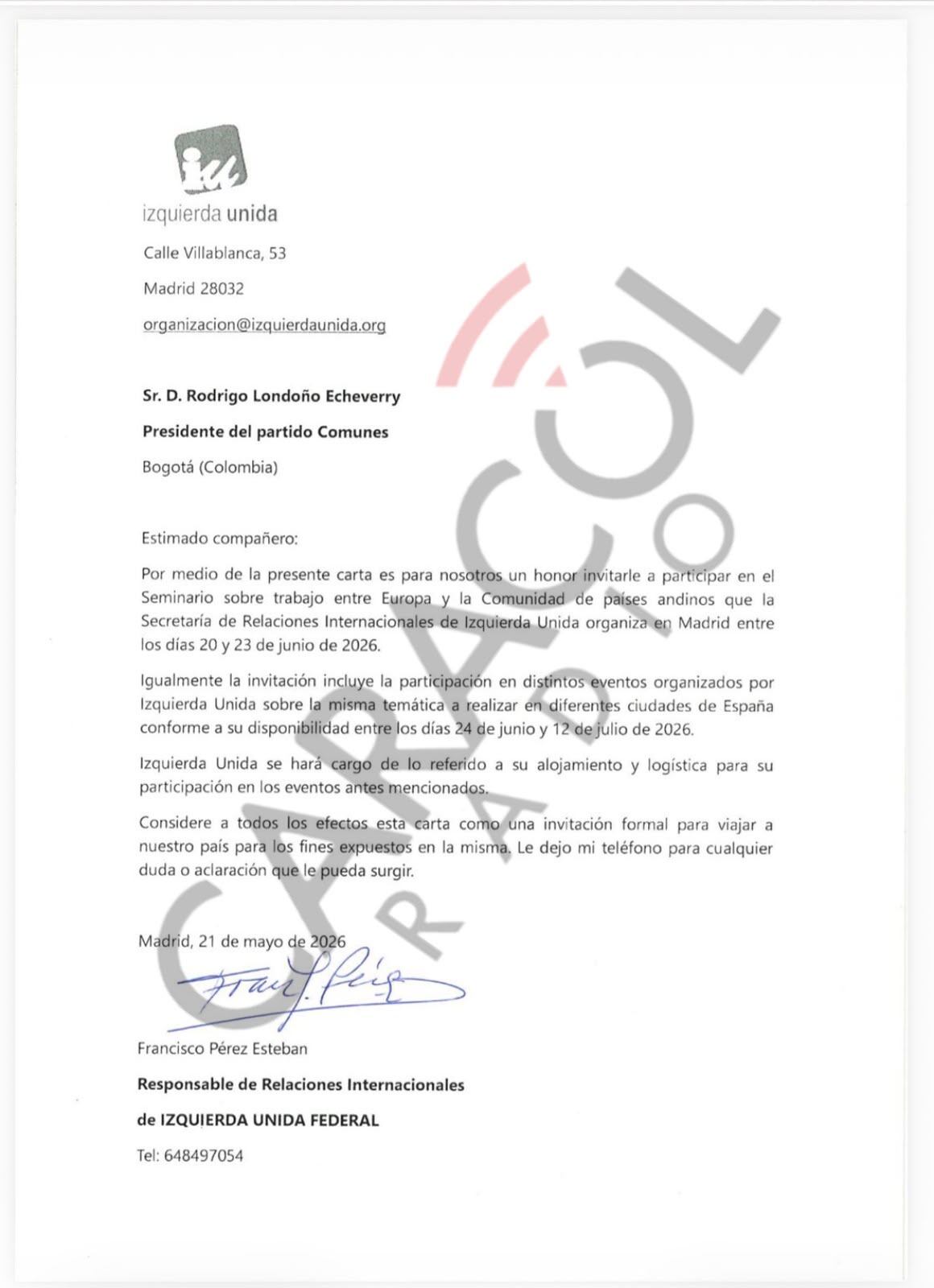 Invitación Timochenko a España