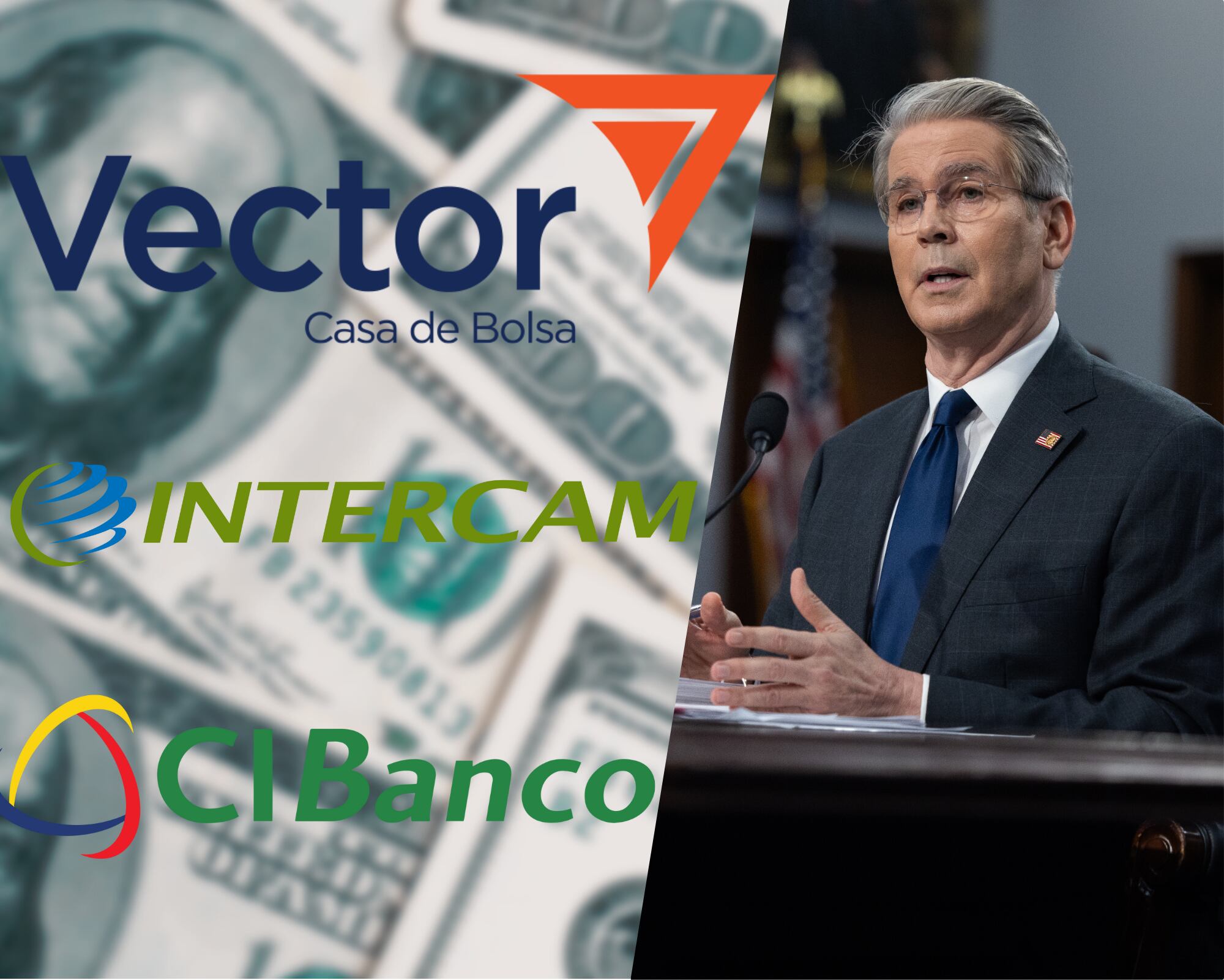 Las instituciones financieras CIBanco, Intercam y Vector Casa de Bolsa son señaladas por el Departamento del Tesoro estadounidense, a cargo de Scott Bessent, de lavar millones de dólares vinculados al tráfico de distintas drogas, incluyendo el fentanilo. 
(Foto:   Caracol Radio / Getty / Cortesía )