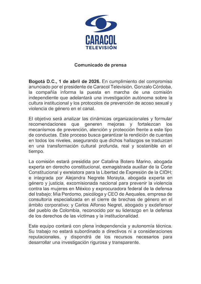 Comunicado Caracol Televisión