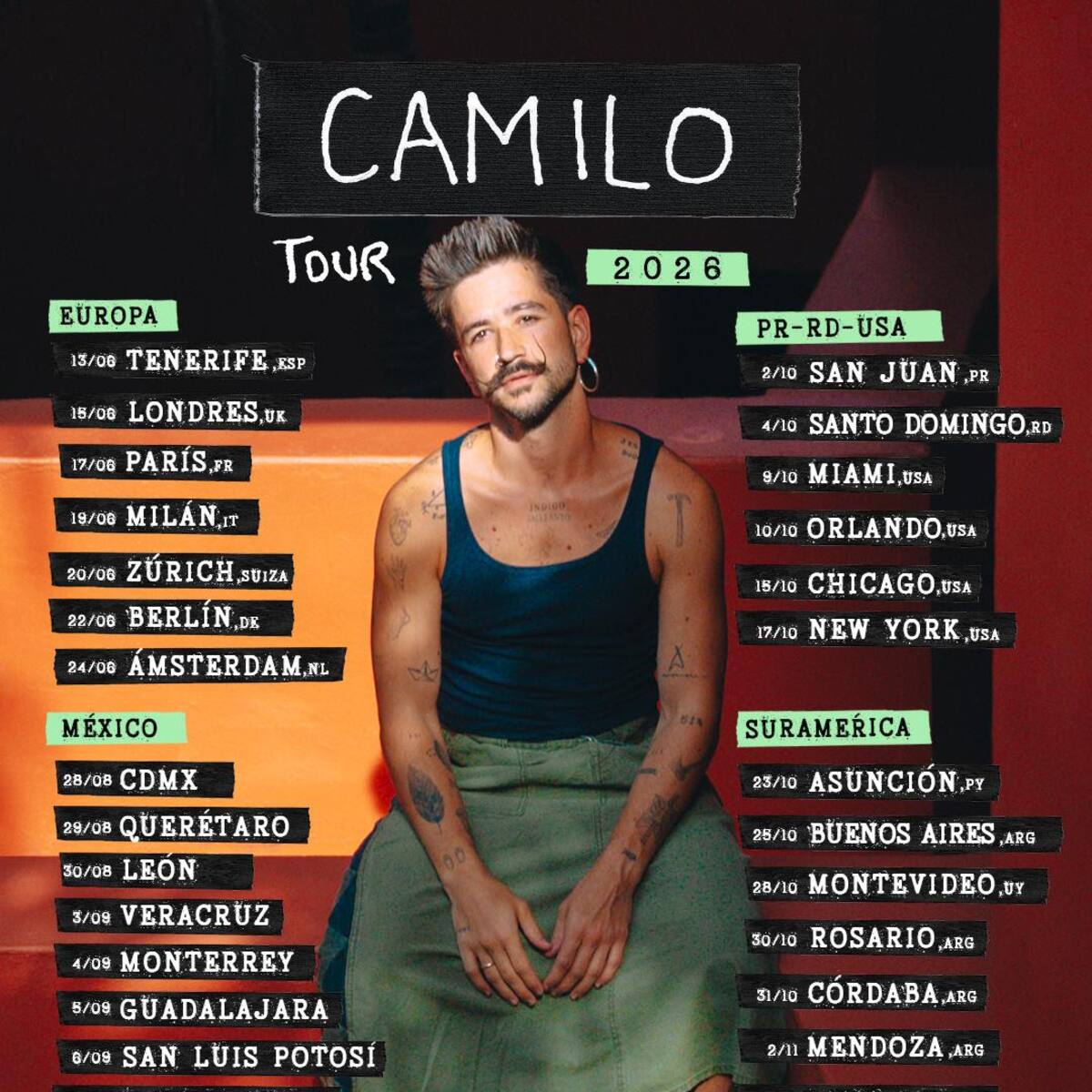 Camilo anuncia su gira mundial más ambiciosa: “Camilo Worldwide Tour 2026”