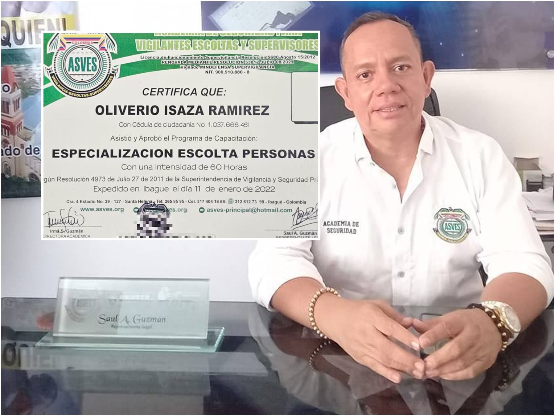 La academia ASVES certificó como escolta a Oliverio Ramírez