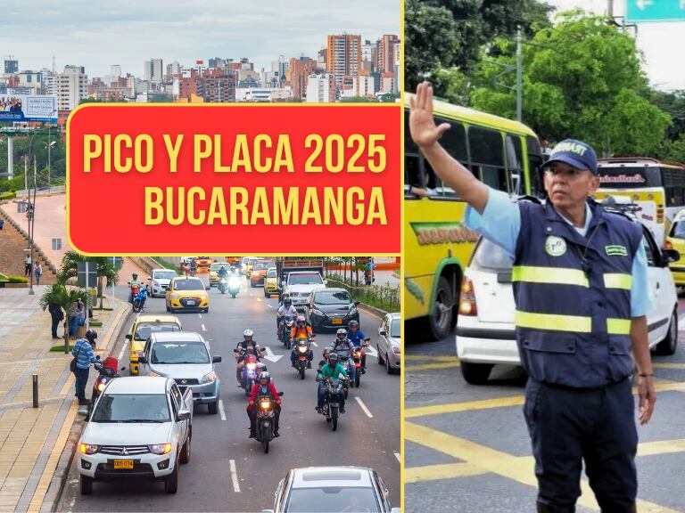 Policía de tránsito en Bucaramanga / Bucaramanga, Pico y placa 2025 (Créditos: Tránsito Bucaramanga / Getty Images)